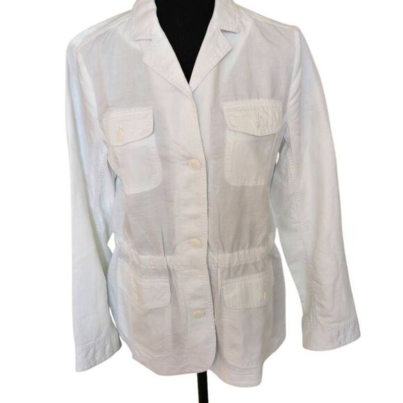 Talbots Womens Soft Linen Blend Button Front Casual Safari Jacket White Small - Picture 1 of 11